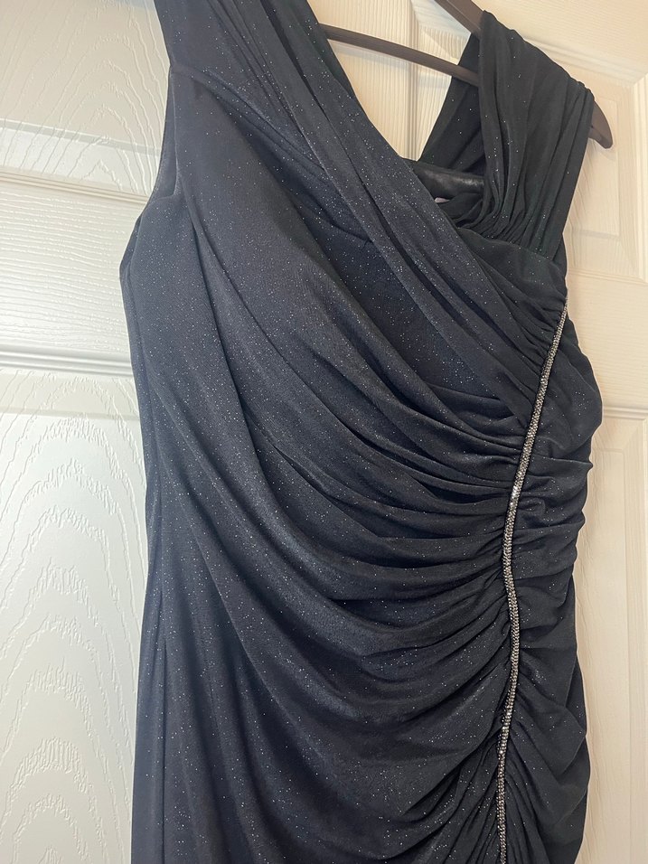 Siyah Drapeli V Yakalı Uzun Abiye Elbise - Görsel 3