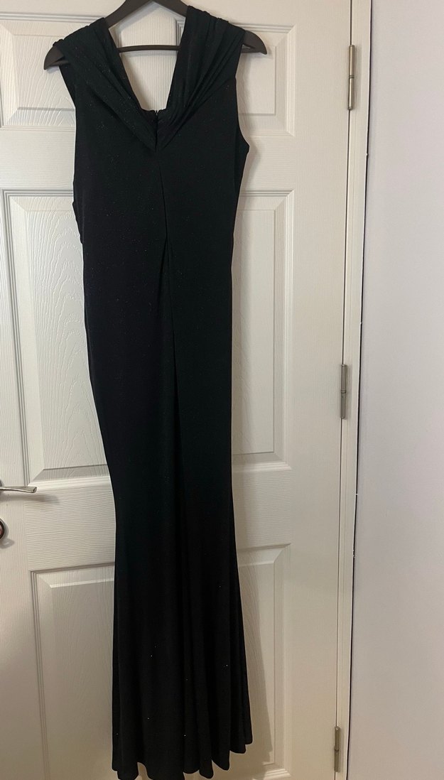 Siyah Drapeli V Yakalı Uzun Abiye Elbise - Görsel 5