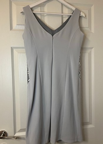 Gri Gümüş Payet İşlemeli, Zarif Kesim Abiye Elbise - Görsel 3