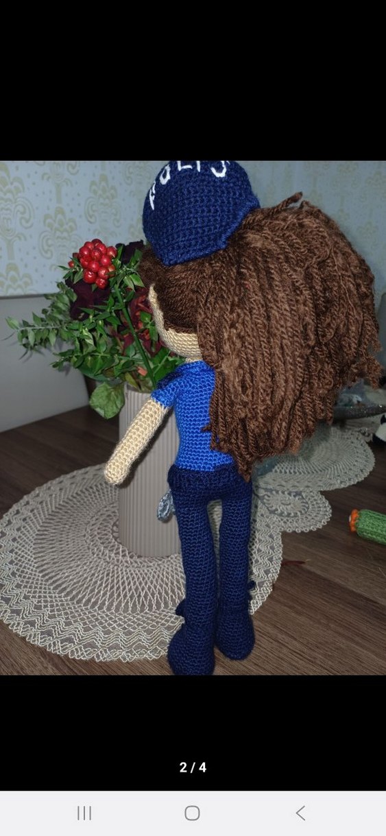 Mavi Kasketli Polis Amigurumi Örgü Bebek - Görsel 2