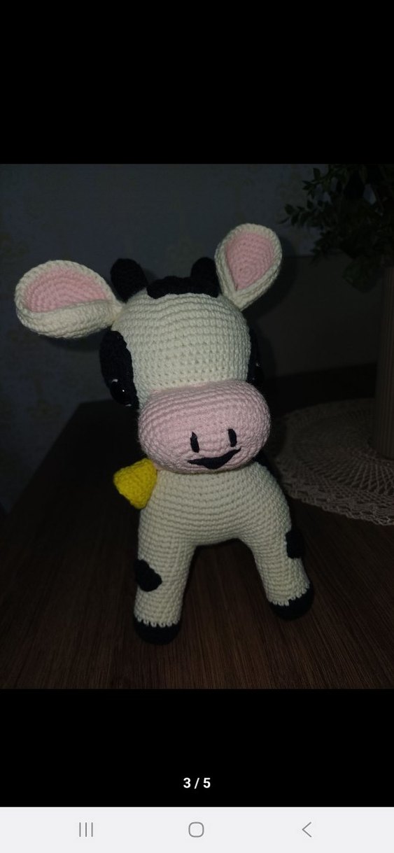 El Örgüsü Zilli İnek Amigurumi Oyuncak - Görsel 3