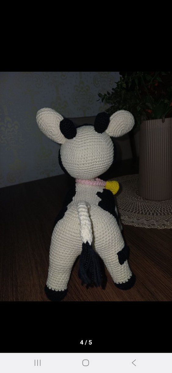 El Örgüsü Zilli İnek Amigurumi Oyuncak - Görsel 4