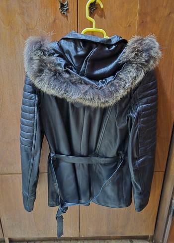 Siyah 'Gerçek' Deri Kürk Detaylı Vintage Ceket - Görsel 2