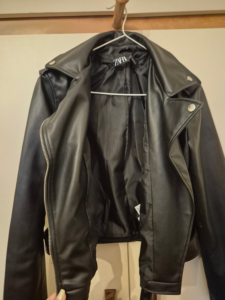 ZARA Siyah Deri Biker Ceket - Görsel 3
