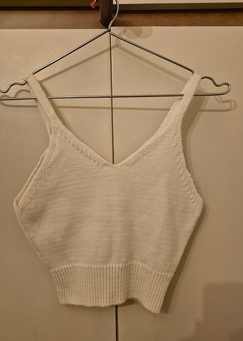 Beyaz V Yaka Örgü Kadın Kazak - Görsel 4