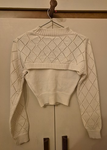 Beyaz V Yaka Örgü Kadın Kazak - Görsel 2