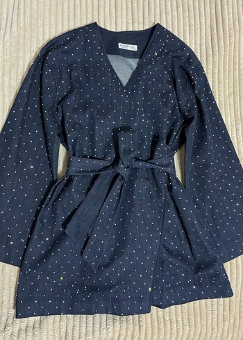 Hooops Taş İşlemeli Lacivert Denim Ceket - Görsel 5