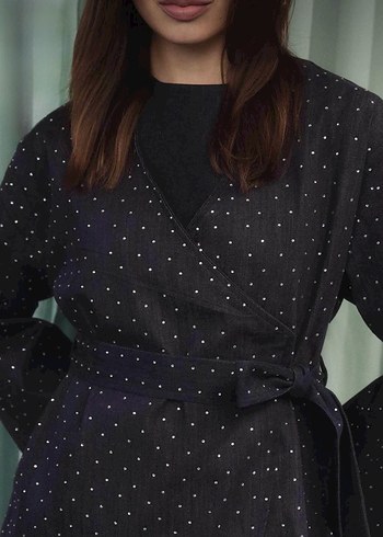 Hooops Taş İşlemeli Lacivert Denim Ceket - Görsel 3