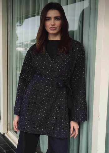 Hooops Taş İşlemeli Lacivert Denim Ceket - Görsel 2