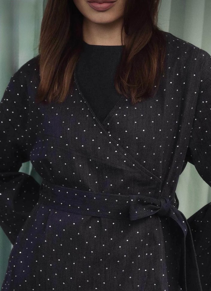 Hooops Taş İşlemeli Lacivert Denim Ceket - Görsel 3