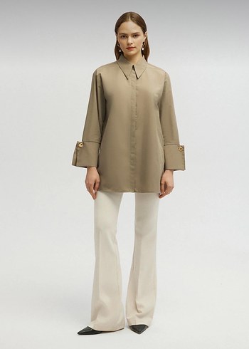 Touche Geniş Manşetli Poplin Gömlek - Görsel 2