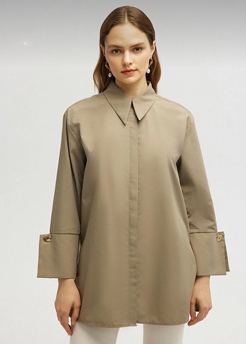 Touche Geniş Manşetli Poplin Gömlek - Görsel 3