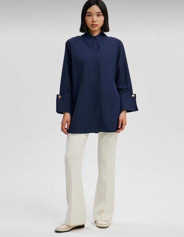 Touche Geniş Manşetli Poplin Gömlek - Görsel 2