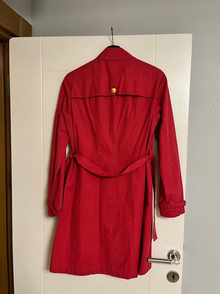 Nar Çiçeği Renkli Gold Düğmeli Kadın Trençkot - Görsel 3