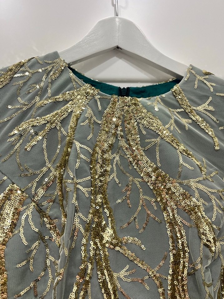 Yeşil Payet İşlemeli Uzun Kadın Tesettür Abiye Elbise - Görsel 3