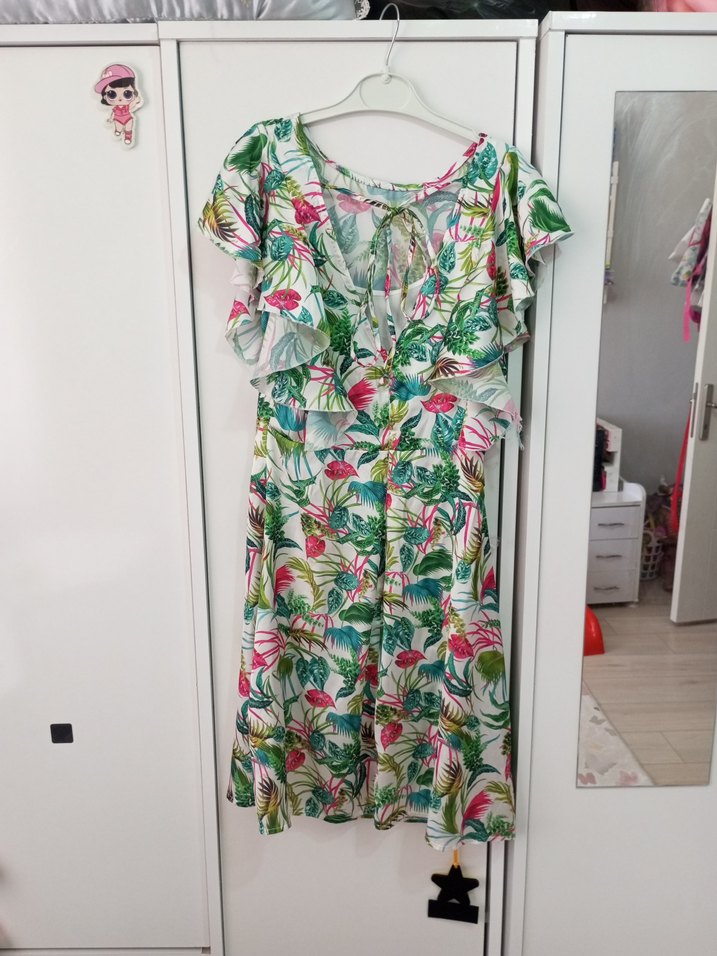 Çiçek Desenli Renkli Bohem Kadın elbise - Görsel 2