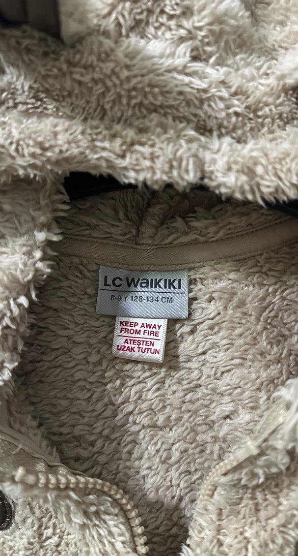 Kapüşonlu Kız Çocuk Kahverengi Peluş Yelek - Görsel 2