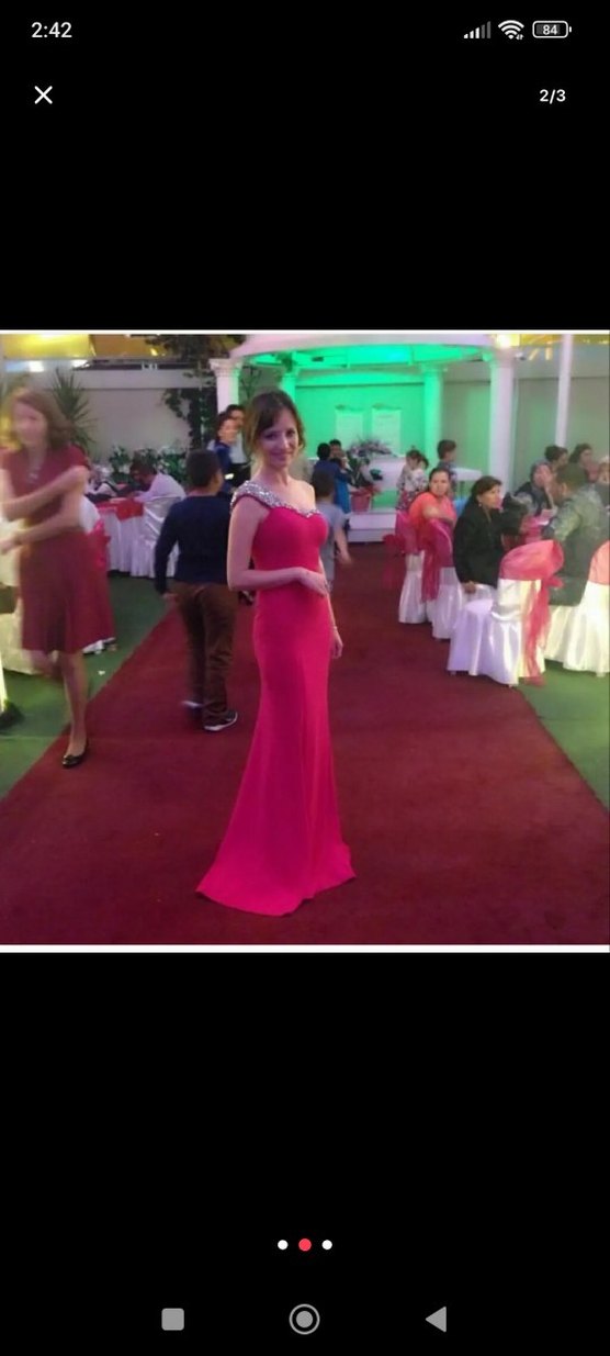 Pullu Tek Omuz Fuşya Midi Abiye Elbise - Görsel 3