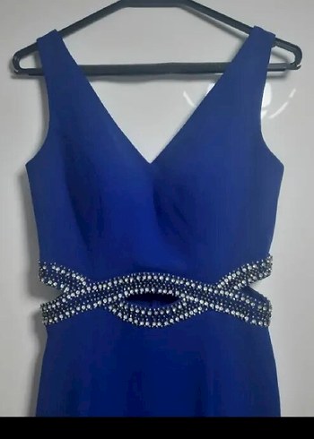 Parlak Mavi Uzun Askılı Kemer detaylı Abiye - Görsel 2