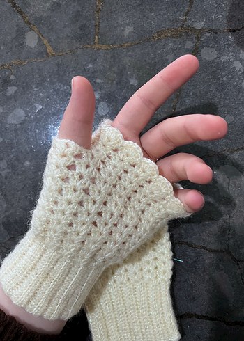 Bohem Tarz Kadın Örgü Beyaz Eldiven - Görsel 3