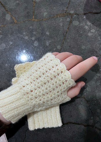 Bohem Tarz Kadın Örgü Beyaz Eldiven - Görsel 2