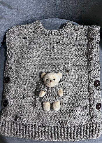 Gri Nakışlı Örgü Çocuk yeleği - Görsel 2
