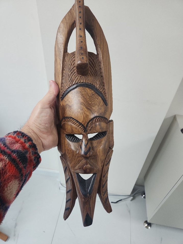 El Yapımı Ahşap Afrika Maskı, maske - Görsel 5
