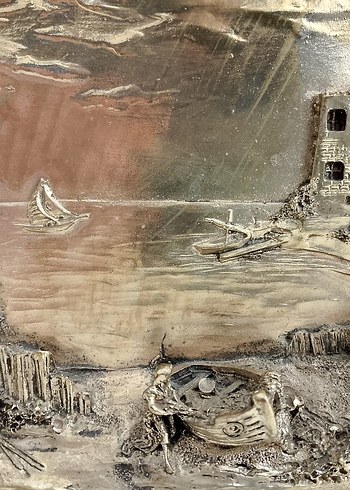 Bej Renkli Koyu Tonlarda Deniz Manzaralı Tablo - Görsel 2