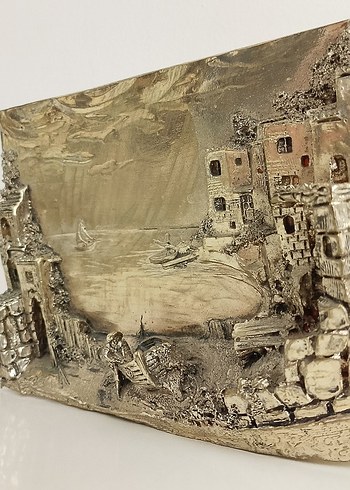 Bej Renkli Koyu Tonlarda Deniz Manzaralı Tablo - Görsel 3