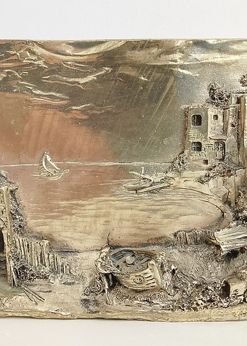 Bej Renkli Koyu Tonlarda Deniz Manzaralı Tablo - Görsel 4