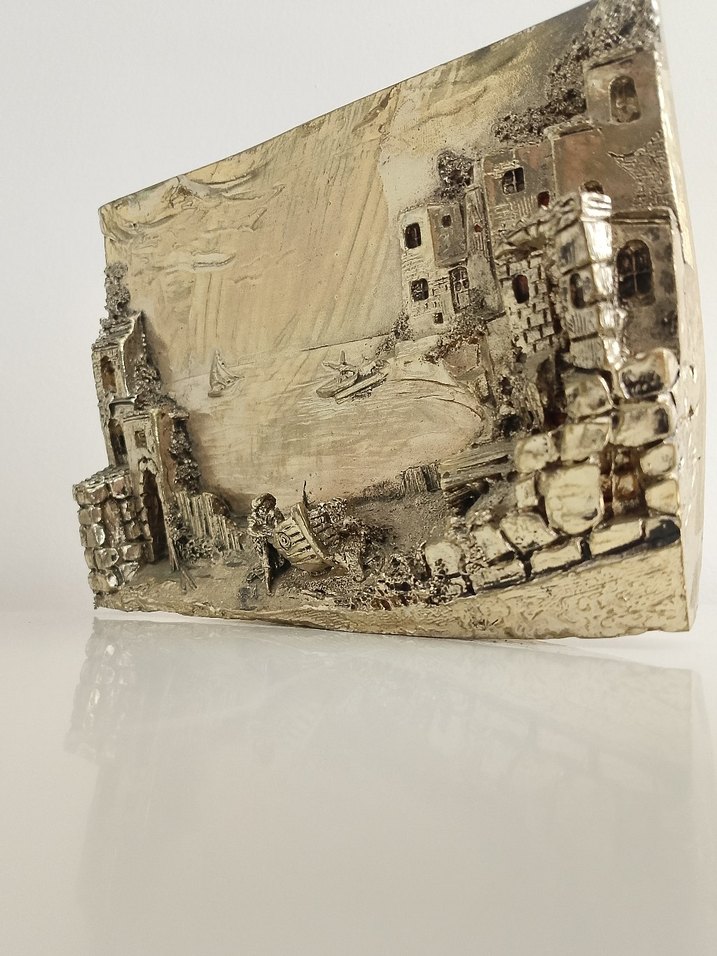 Bej Renkli Koyu Tonlarda Deniz Manzaralı Tablo - Görsel 5