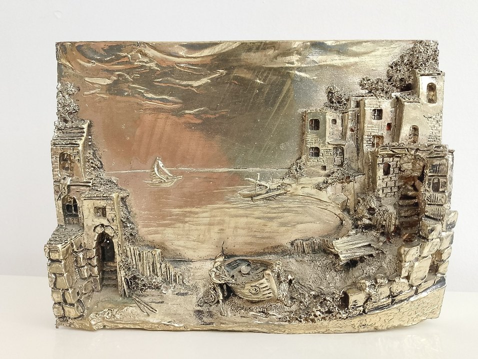 Bej Renkli Koyu Tonlarda Deniz Manzaralı Tablo - Görsel 4