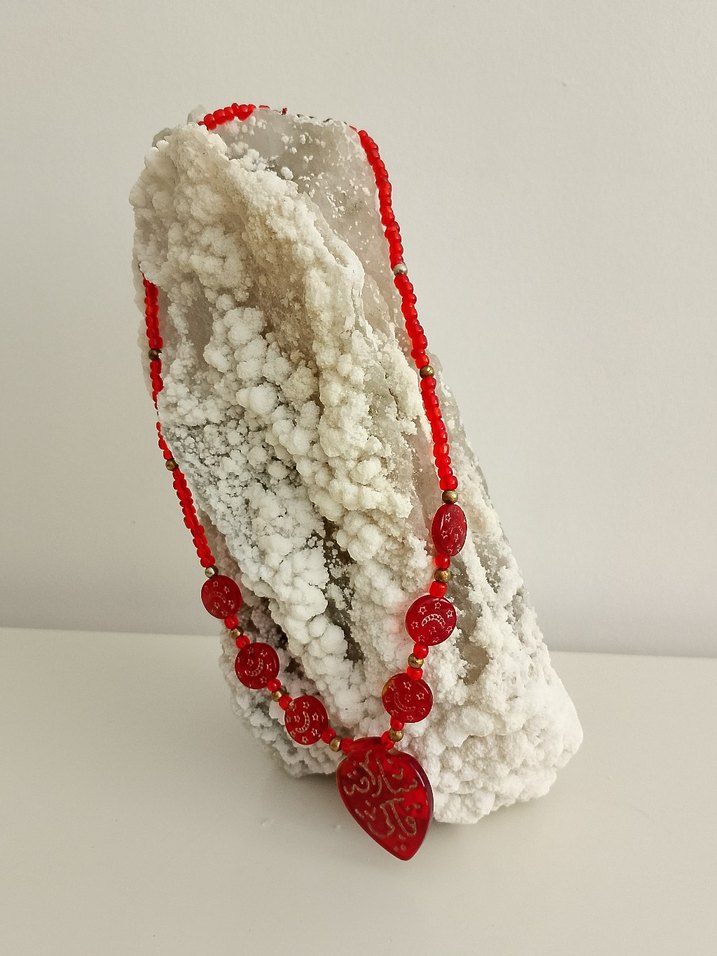 DUALI AKİK TAŞİ Uzun Kırmızı Boncuklu Yılan Desenli Bohem Kolye - Görsel 4