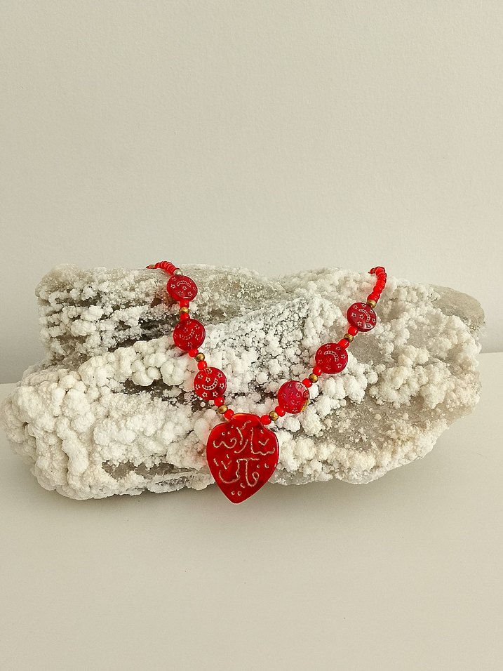 DUALI AKİK TAŞİ Uzun Kırmızı Boncuklu Yılan Desenli Bohem Kolye - Görsel 5