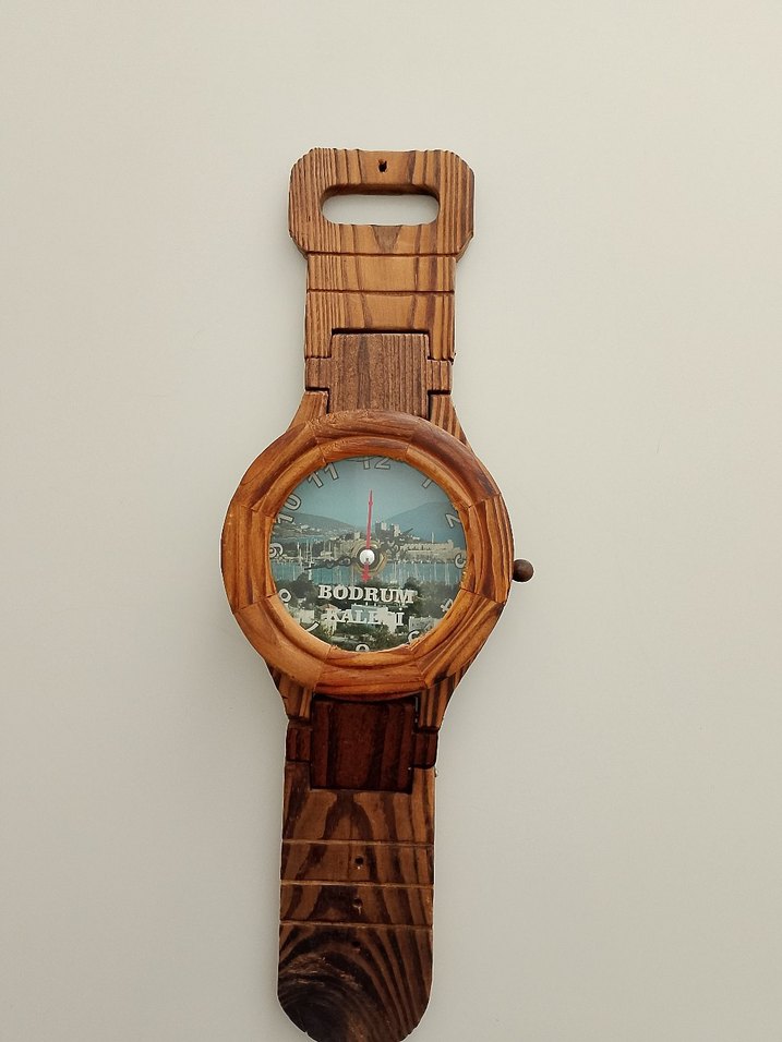 Renkli Ahşap Bodrum Duvar Saati - Görsel 2