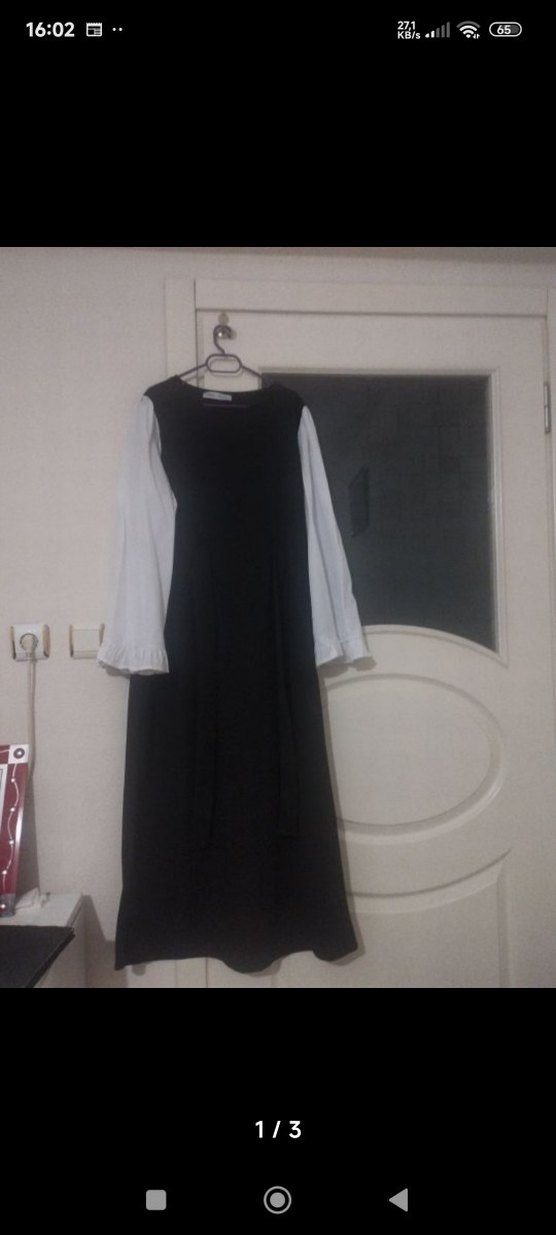 beli Kemerli balon kol uzun elbise - Görsel 2