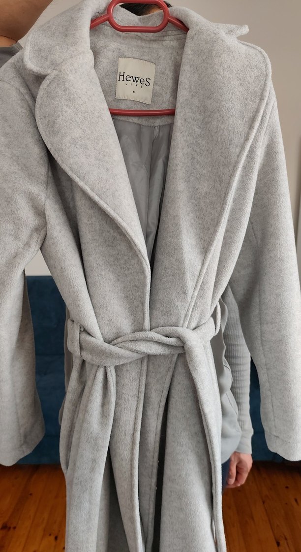 Hewes Açık Gri Kemerli Kaban - Görsel 2