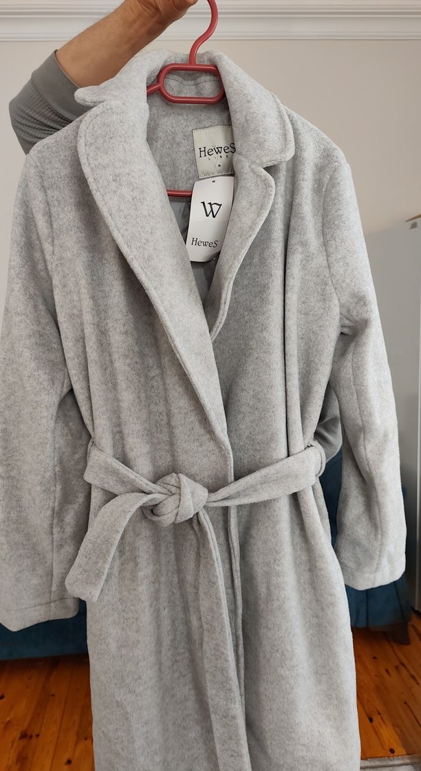 Açık gri kemerli kaban - Görsel 4