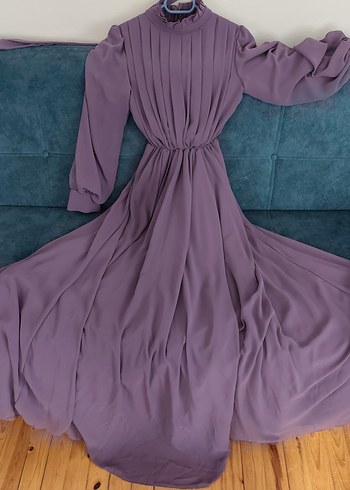 Drapeli Mor Uzun Kadın Elbise 1defa kullanildi - Görsel 2