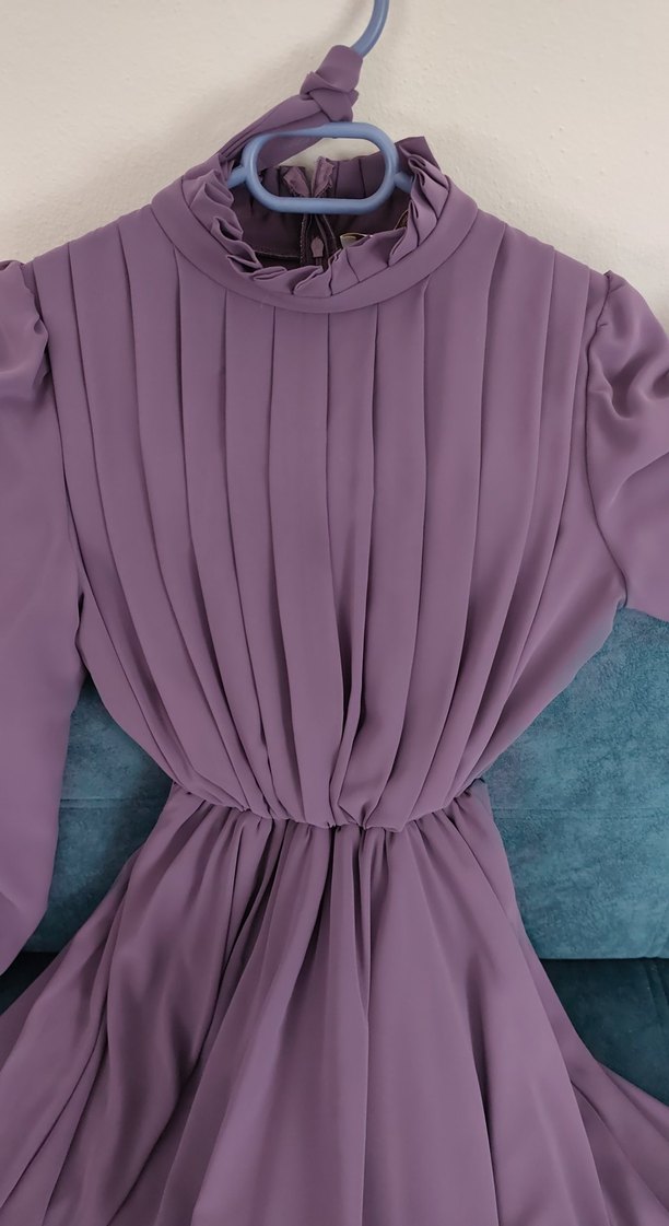 Drapeli Mor Uzun Kadın Elbise 1defa kullanildi - Görsel 3