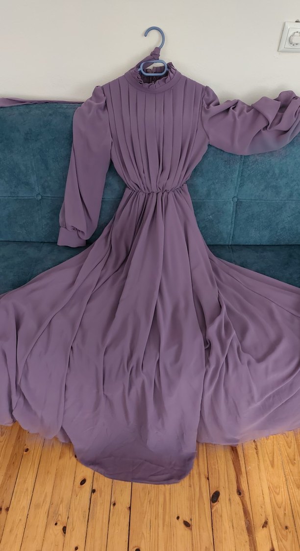 Drapeli Mor Uzun Kadın Elbise 1defa kullanildi - Görsel 2
