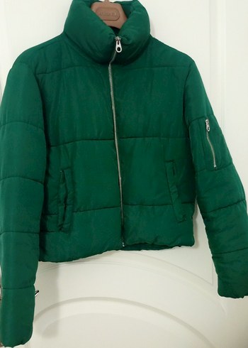 Fermuarlı Koyu Yeşil Kadın Kış Montu - Görsel 2