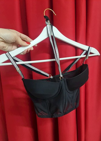 Siyah Gotik Mini Strappy Büstiyer - Görsel 7