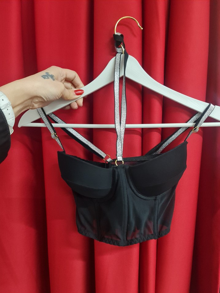 Siyah Gotik Mini Strappy Büstiyer - Görsel 2