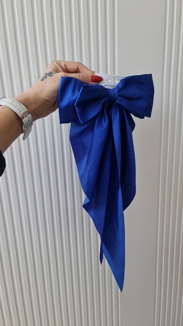 Parlak Mavi Saten Fiyonk Saç Aksesuarı - Görsel 2