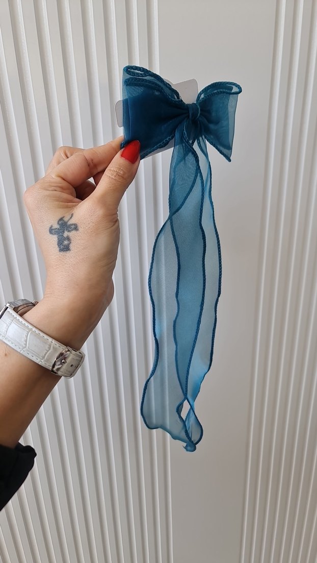 Mavi Şeffaf Kurdeleli Saç Aksesuarı - Görsel 2