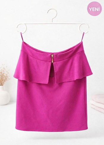 Pembe Volanlı Midi Kadın Etek - Görsel 2