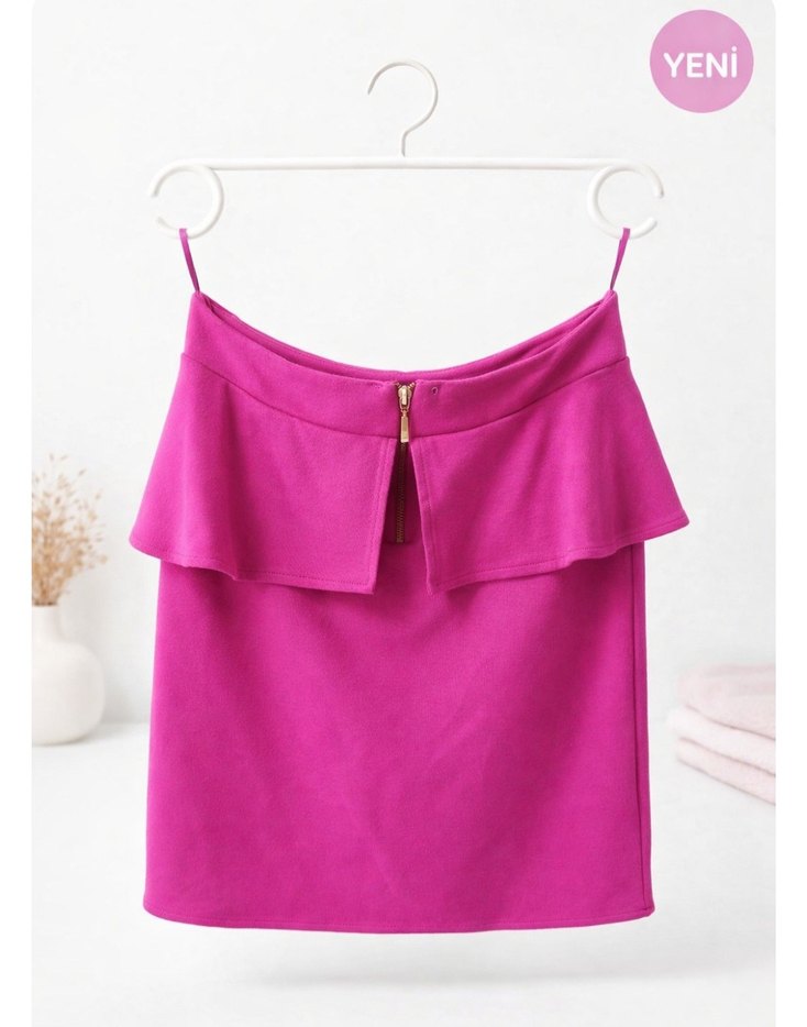 Pembe Volanlı Midi Kadın Etek - Görsel 2