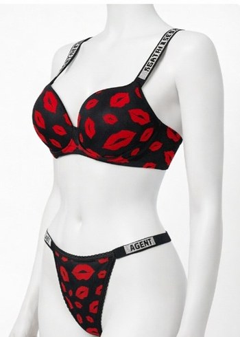 Kırmızı dudak Desenli seksi Sütyen Takımı - Görsel 3