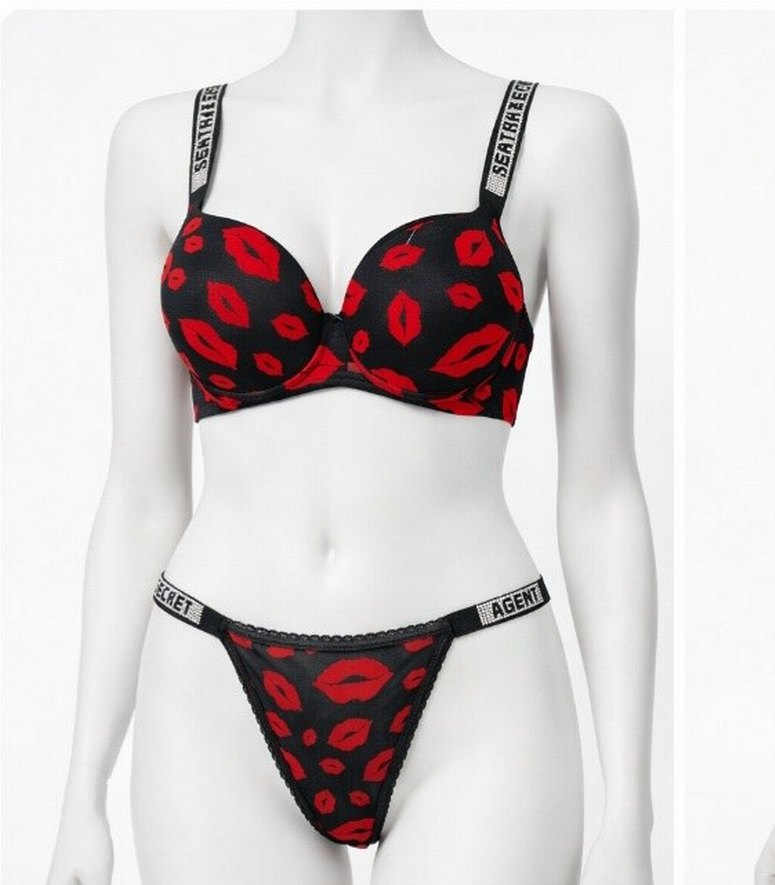 Kırmızı dudak Desenli seksi Sütyen Takımı - Görsel 2
